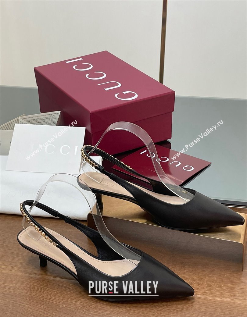 Gucci Signoria Slingback Pumps 4.5cm in Calfskin Leather Black 2024 782832 (SS-241119157)