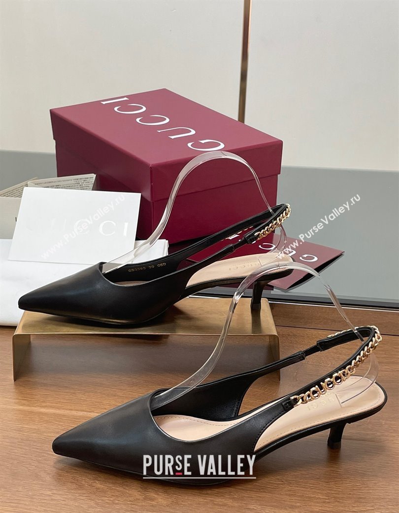 Gucci Signoria Slingback Pumps 4.5cm in Calfskin Leather Black 2024 782832 (SS-241119157)