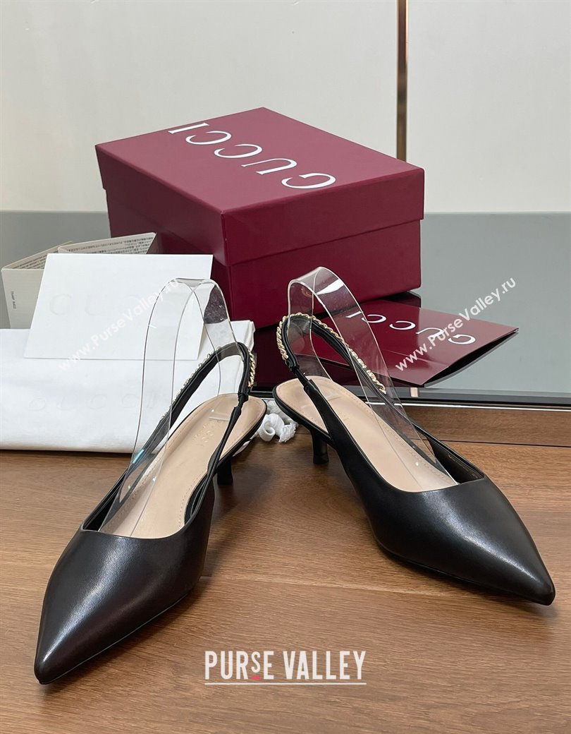 Gucci Signoria Slingback Pumps 4.5cm in Calfskin Leather Black 2024 782832 (SS-241119157)