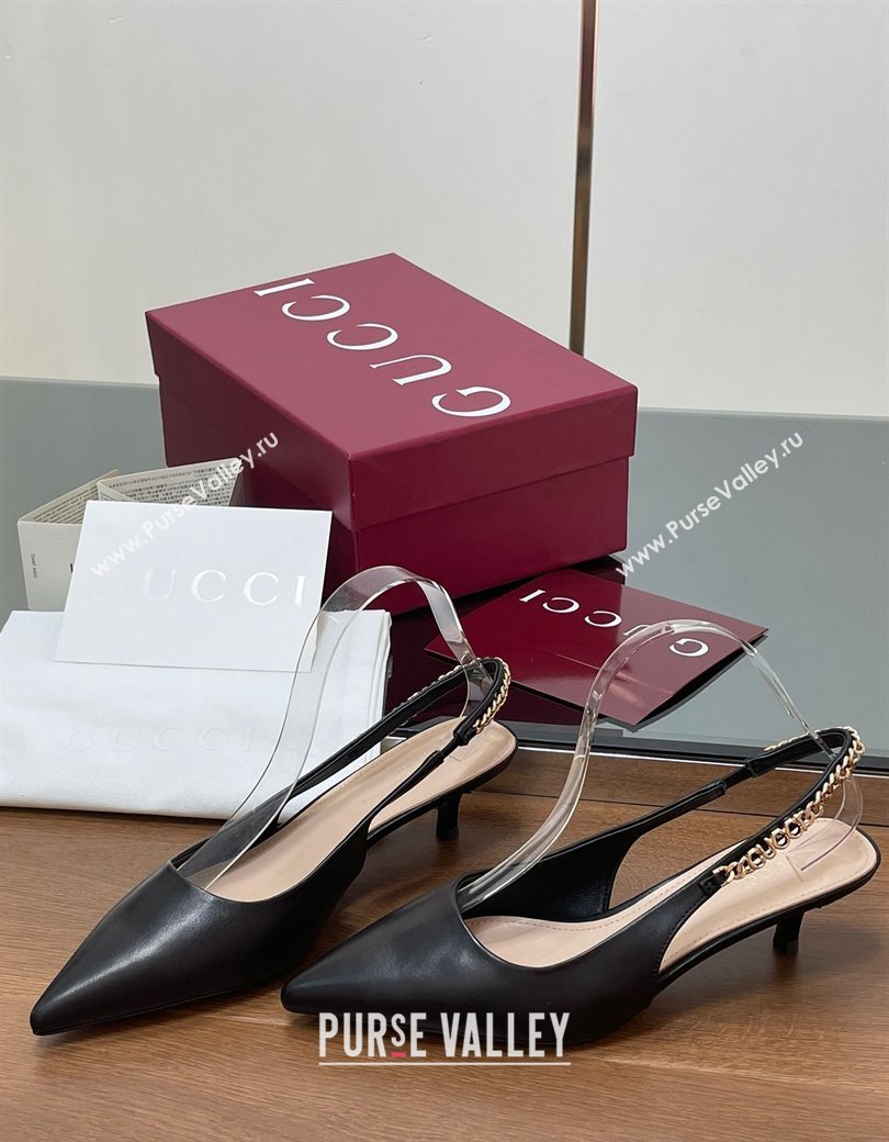 Gucci Signoria Slingback Pumps 4.5cm in Calfskin Leather Black 2024 782832 (SS-241119157)