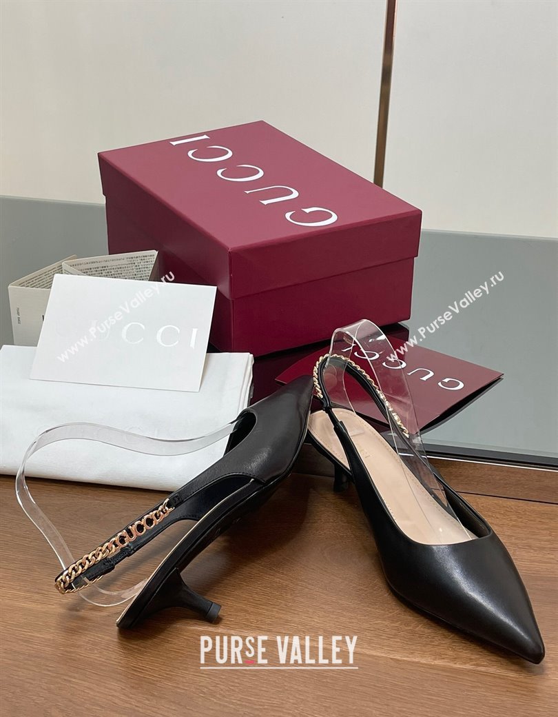 Gucci Signoria Slingback Pumps 4.5cm in Calfskin Leather Black 2024 782832 (SS-241119157)