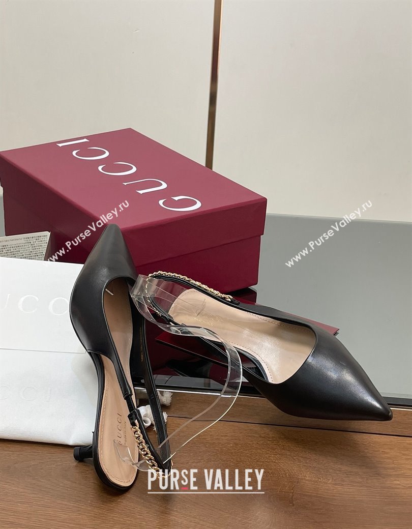 Gucci Signoria Slingback Pumps 4.5cm in Calfskin Leather Black 2024 782832 (SS-241119157)
