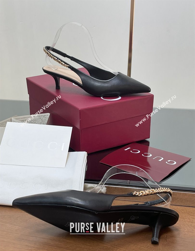 Gucci Signoria Slingback Pumps 4.5cm in Calfskin Leather Black 2024 782832 (SS-241119157)