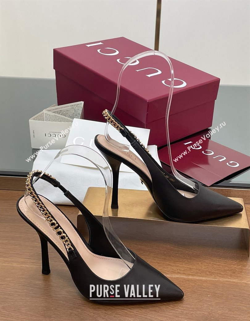 Gucci Signoria Slingback Pumps 10.5cm in Calfskin Leather Black 2024 782832 (SS-241119158)