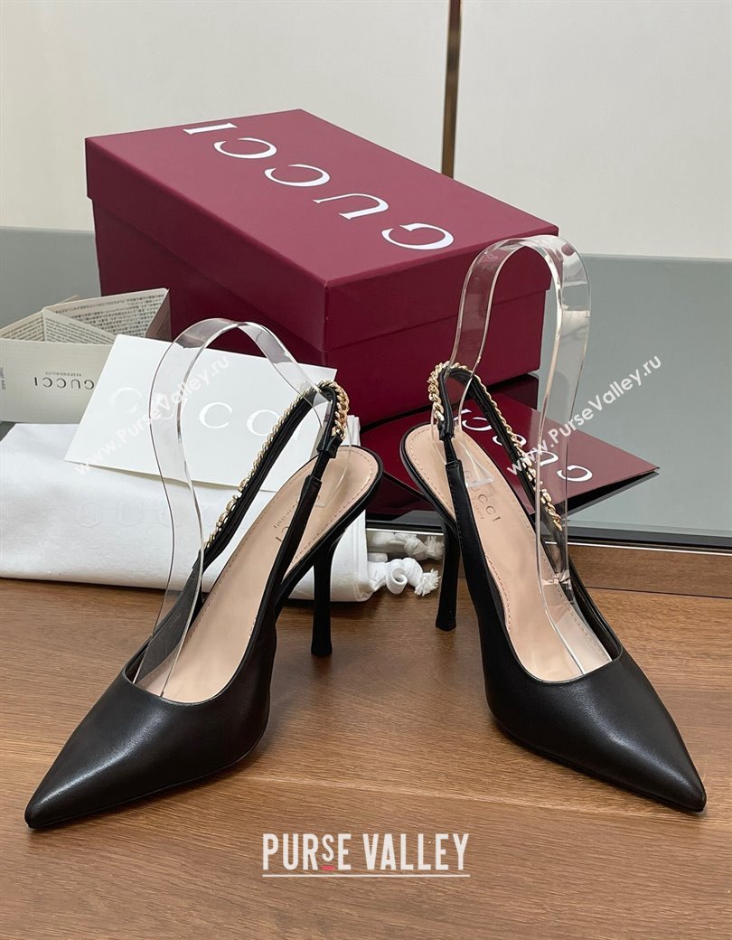 Gucci Signoria Slingback Pumps 10.5cm in Calfskin Leather Black 2024 782832 (SS-241119158)