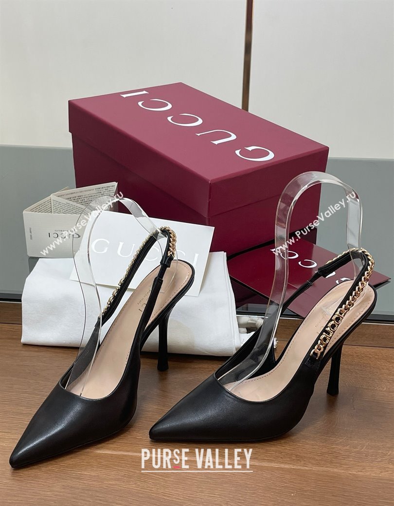 Gucci Signoria Slingback Pumps 10.5cm in Calfskin Leather Black 2024 782832 (SS-241119158)