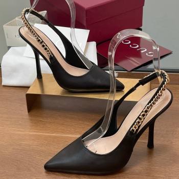 Gucci Signoria Slingback Pumps 10.5cm in Calfskin Leather Black 2024 782832 (SS-241119158)