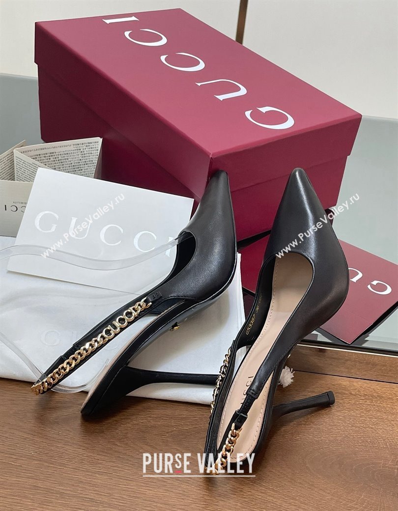 Gucci Signoria Slingback Pumps 10.5cm in Calfskin Leather Black 2024 782832 (SS-241119158)