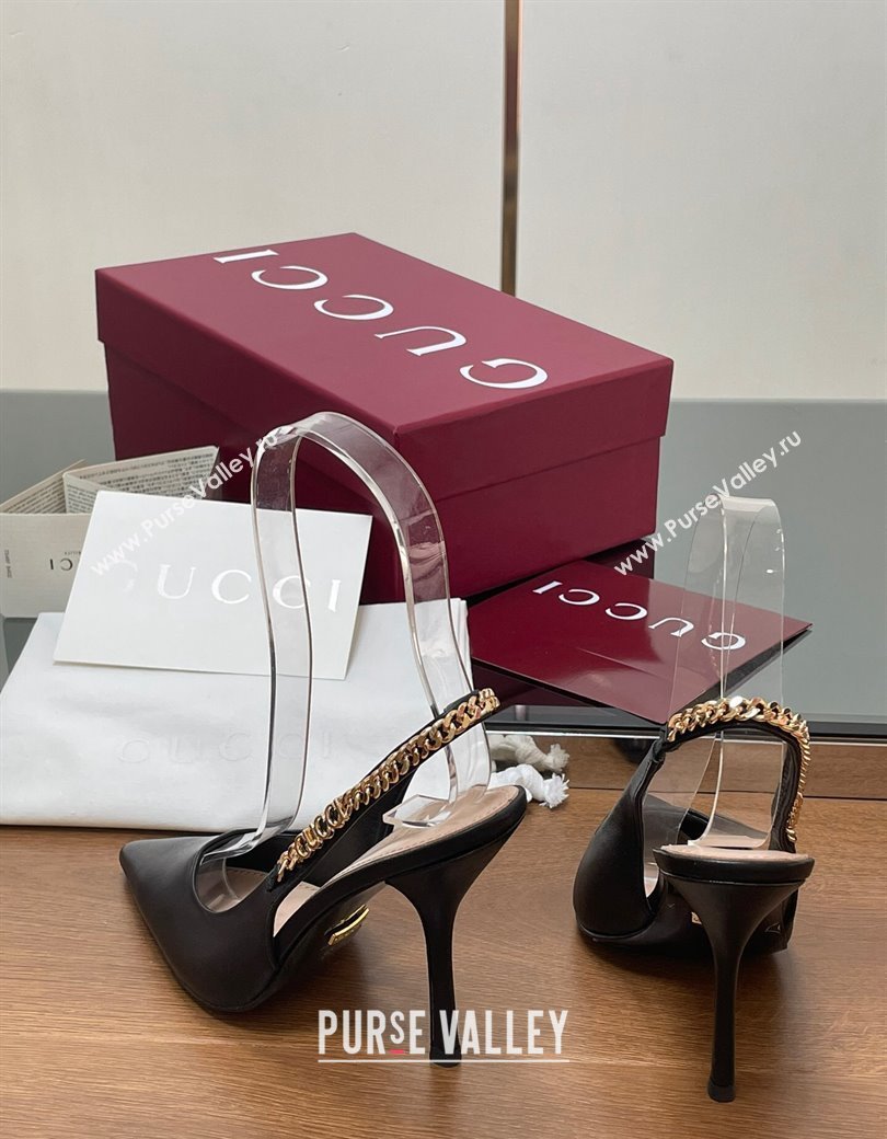 Gucci Signoria Slingback Pumps 10.5cm in Calfskin Leather Black 2024 782832 (SS-241119158)