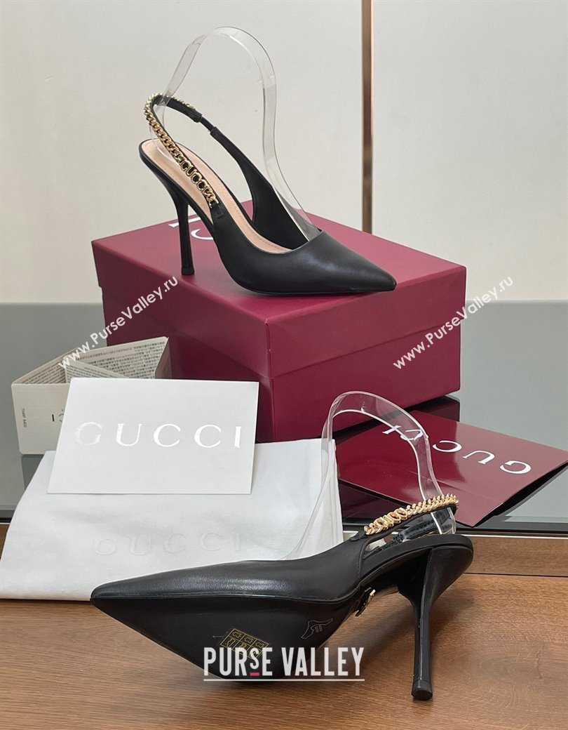 Gucci Signoria Slingback Pumps 10.5cm in Calfskin Leather Black 2024 782832 (SS-241119158)