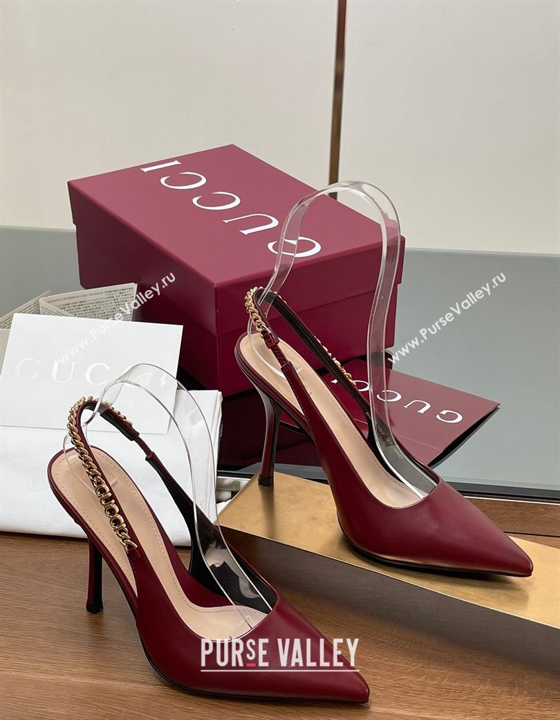 Gucci Signoria Slingback Pumps 10.5cm in Calfskin Leather Burgundy 2024 782832 (SS-241119160)