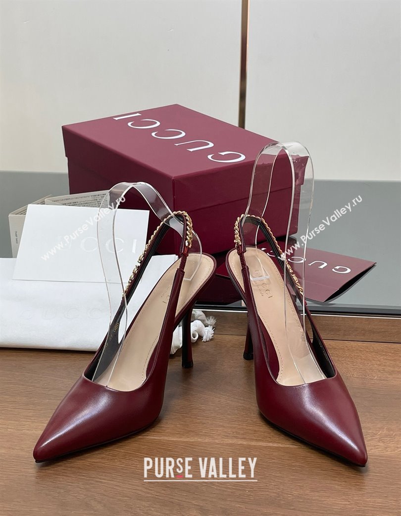 Gucci Signoria Slingback Pumps 10.5cm in Calfskin Leather Burgundy 2024 782832 (SS-241119160)