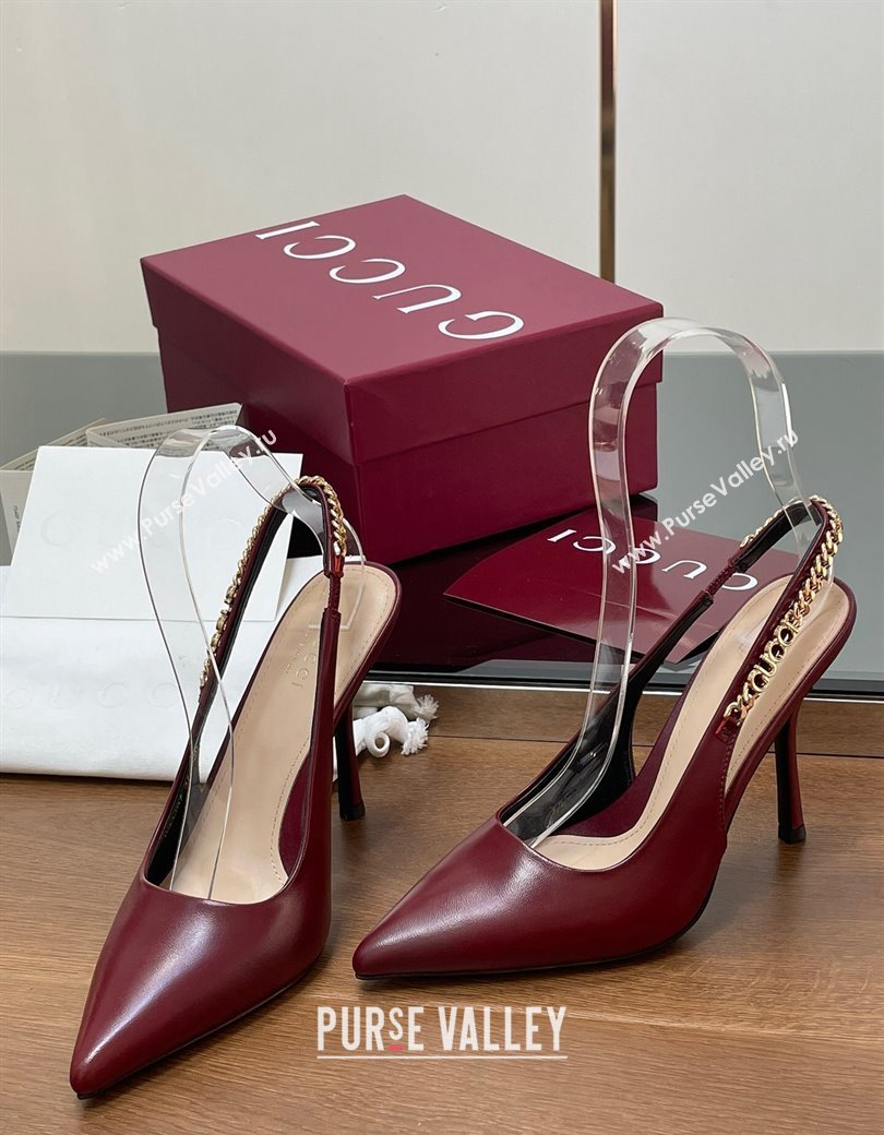 Gucci Signoria Slingback Pumps 10.5cm in Calfskin Leather Burgundy 2024 782832 (SS-241119160)