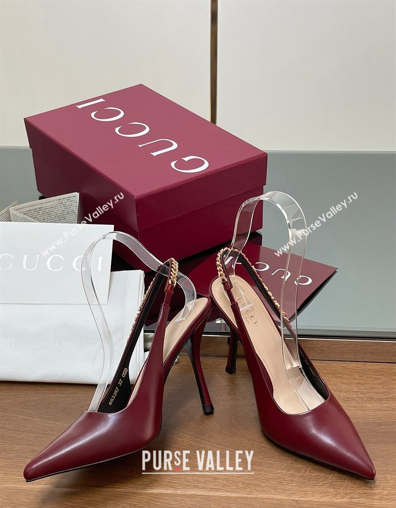 Gucci Signoria Slingback Pumps 10.5cm in Calfskin Leather Burgundy 2024 782832 (SS-241119160)