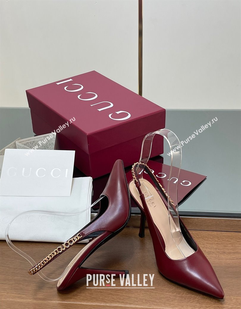 Gucci Signoria Slingback Pumps 10.5cm in Calfskin Leather Burgundy 2024 782832 (SS-241119160)