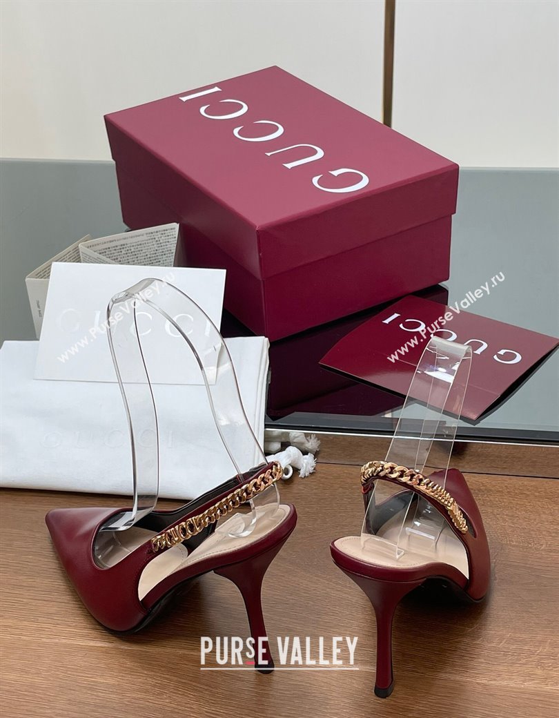 Gucci Signoria Slingback Pumps 10.5cm in Calfskin Leather Burgundy 2024 782832 (SS-241119160)