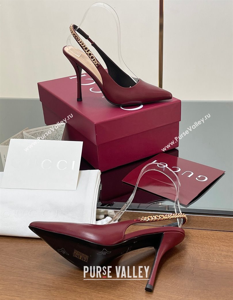 Gucci Signoria Slingback Pumps 10.5cm in Calfskin Leather Burgundy 2024 782832 (SS-241119160)