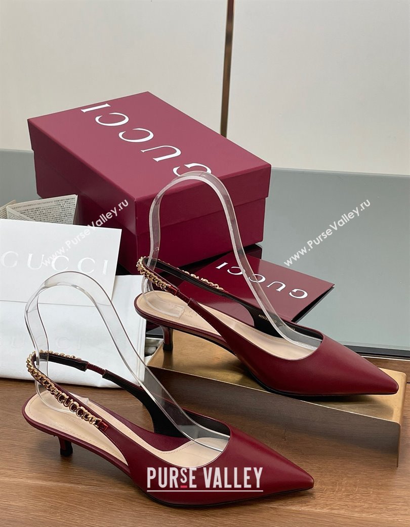 Gucci Signoria Slingback Pumps 4.5cm in Calfskin Leather Burgundy 2024 782832 (SS-241119159)