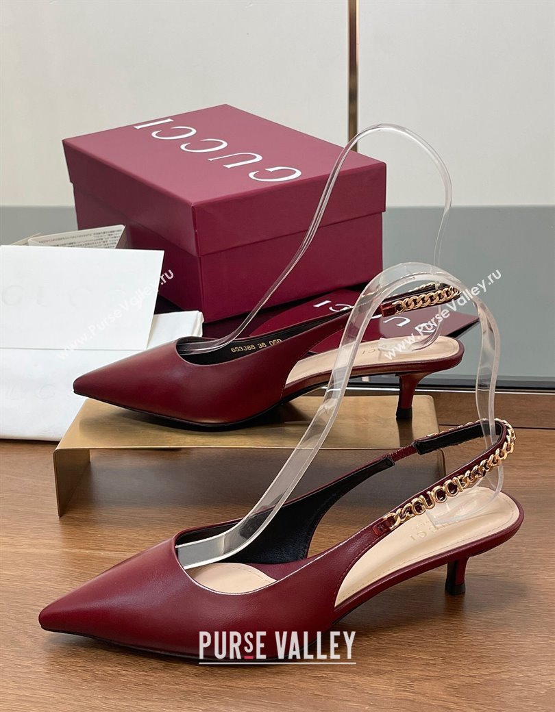 Gucci Signoria Slingback Pumps 4.5cm in Calfskin Leather Burgundy 2024 782832 (SS-241119159)