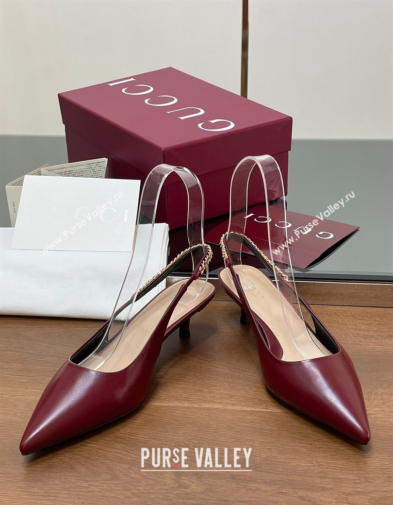 Gucci Signoria Slingback Pumps 4.5cm in Calfskin Leather Burgundy 2024 782832 (SS-241119159)