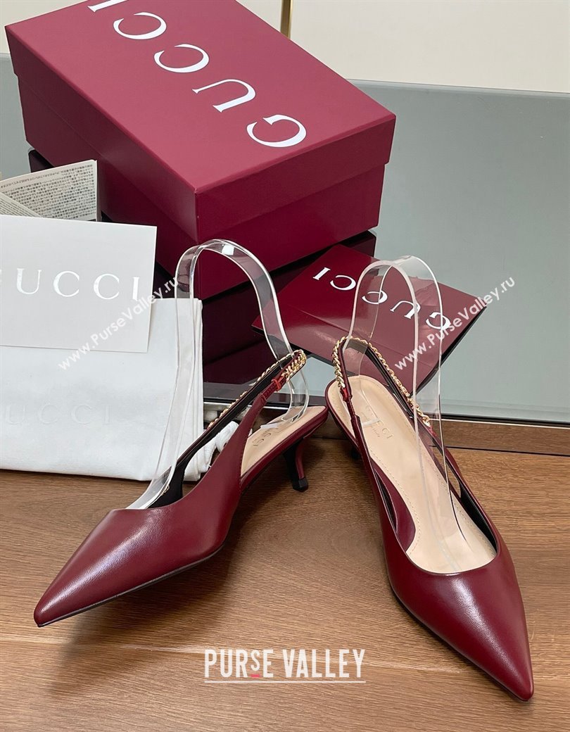 Gucci Signoria Slingback Pumps 4.5cm in Calfskin Leather Burgundy 2024 782832 (SS-241119159)