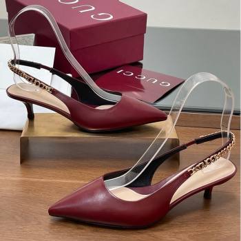 Gucci Signoria Slingback Pumps 4.5cm in Calfskin Leather Burgundy 2024 782832 (SS-241119159)