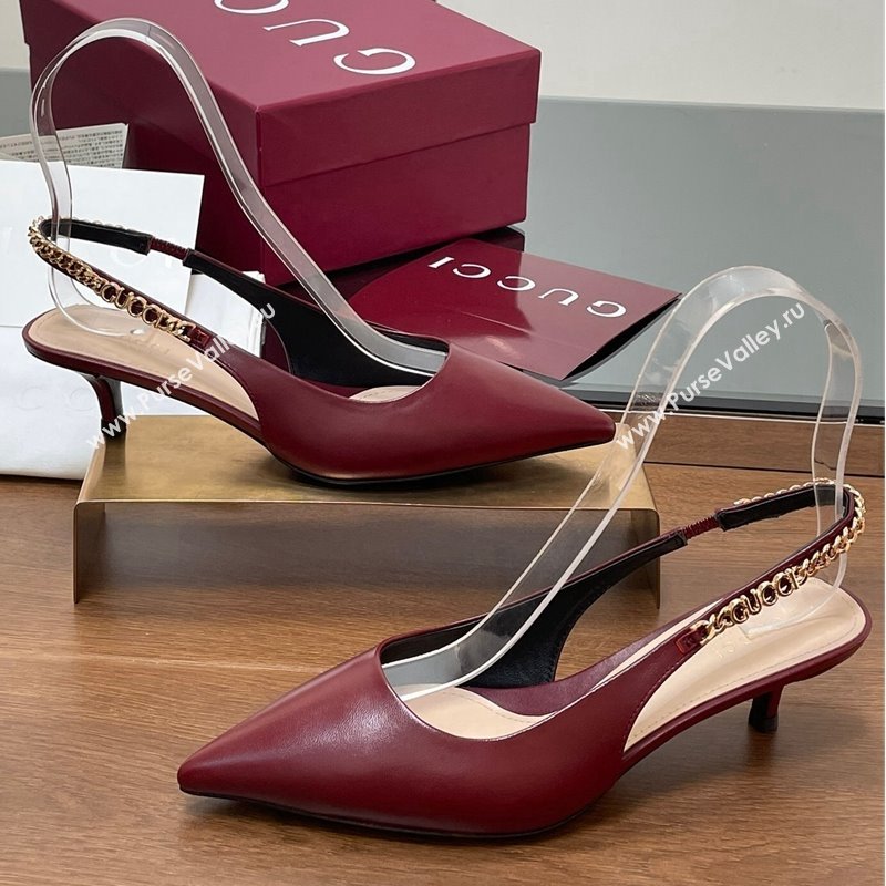 Gucci Signoria Slingback Pumps 4.5cm in Calfskin Leather Burgundy 2024 782832 (SS-241119159)