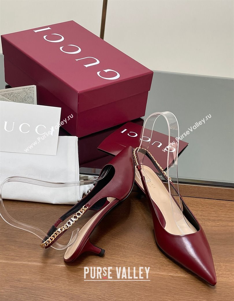 Gucci Signoria Slingback Pumps 4.5cm in Calfskin Leather Burgundy 2024 782832 (SS-241119159)