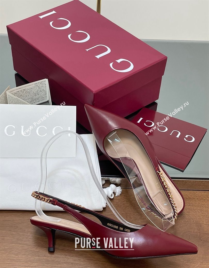 Gucci Signoria Slingback Pumps 4.5cm in Calfskin Leather Burgundy 2024 782832 (SS-241119159)