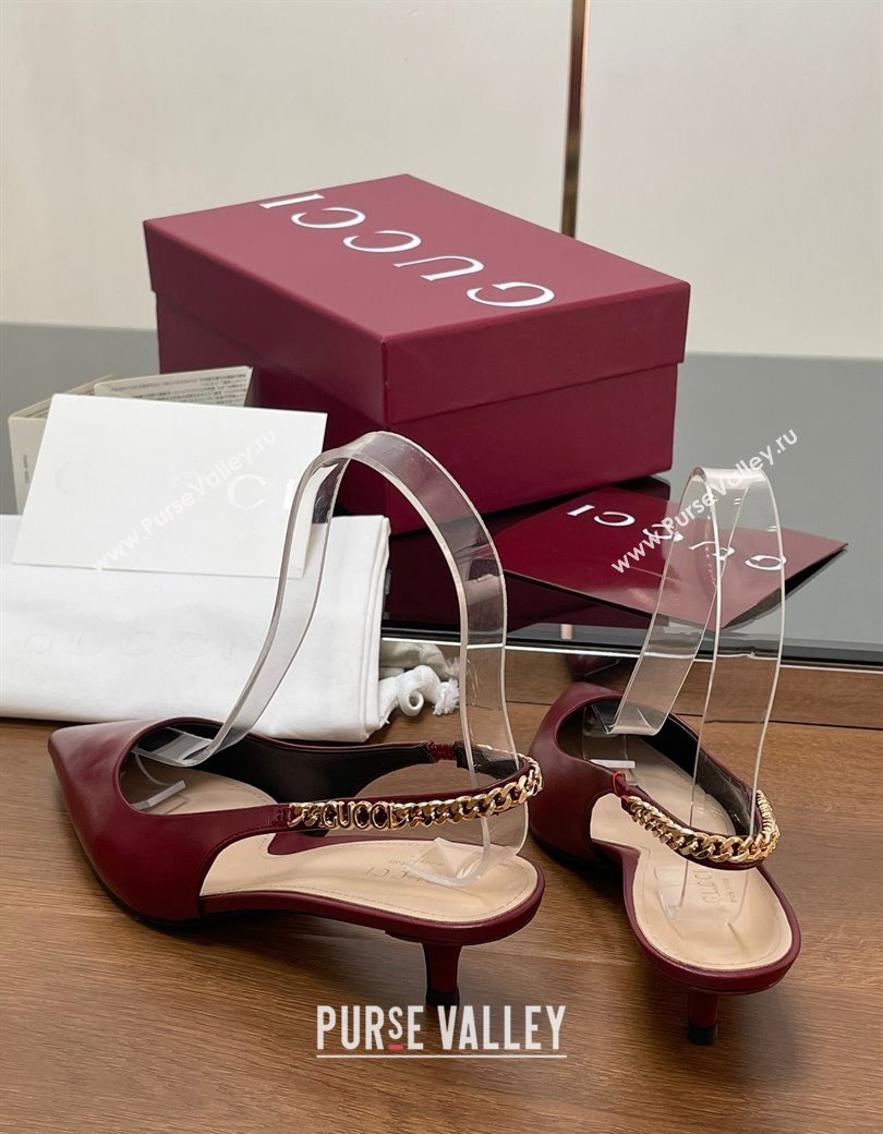 Gucci Signoria Slingback Pumps 4.5cm in Calfskin Leather Burgundy 2024 782832 (SS-241119159)