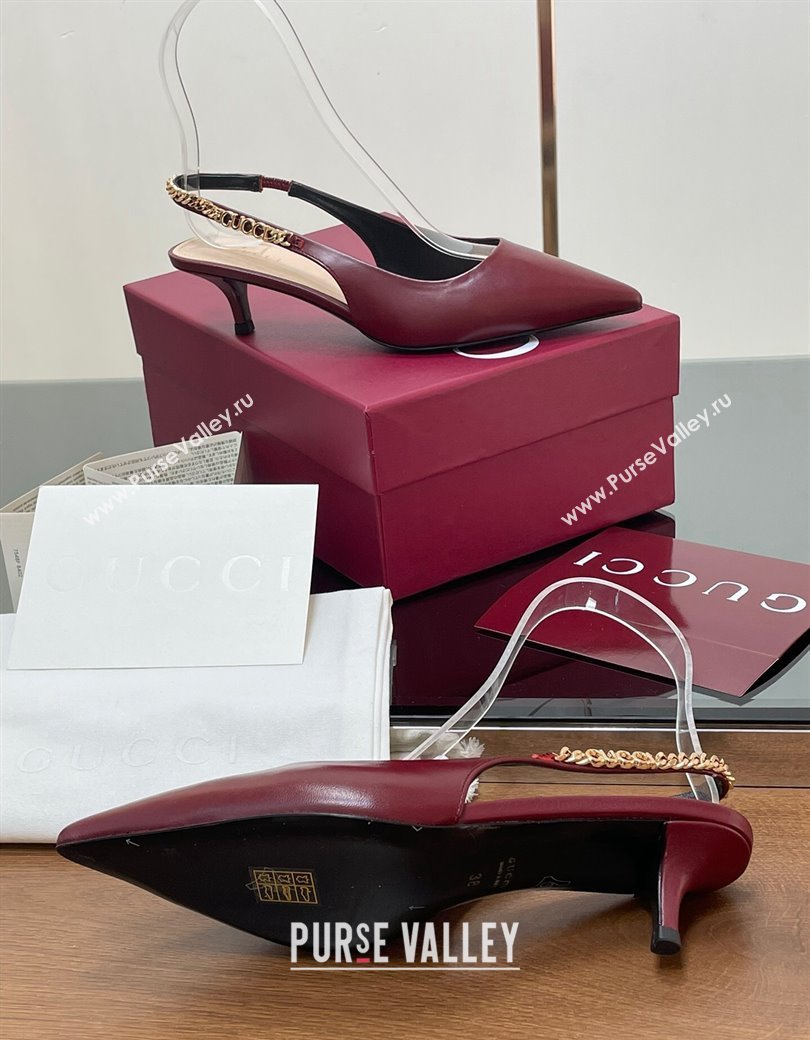 Gucci Signoria Slingback Pumps 4.5cm in Calfskin Leather Burgundy 2024 782832 (SS-241119159)