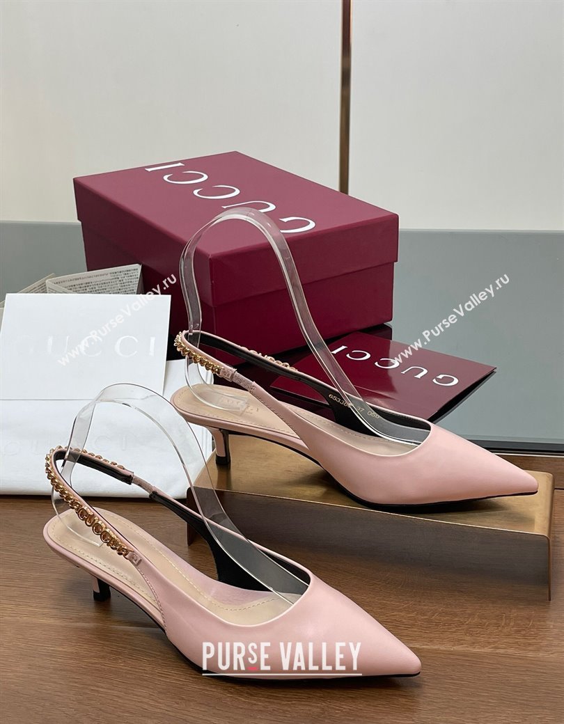 Gucci Signoria Slingback Pumps 4.5cm in Calfskin Leather Light Pink 2024 782832 (SS-241119161)