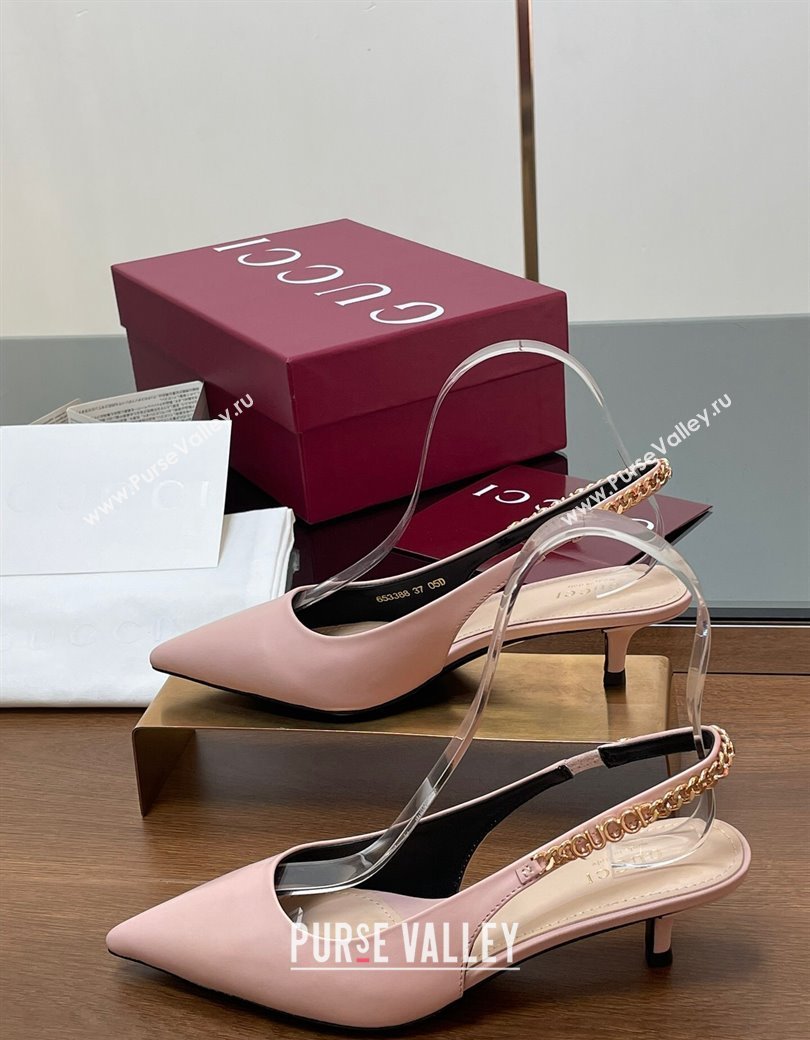 Gucci Signoria Slingback Pumps 4.5cm in Calfskin Leather Light Pink 2024 782832 (SS-241119161)