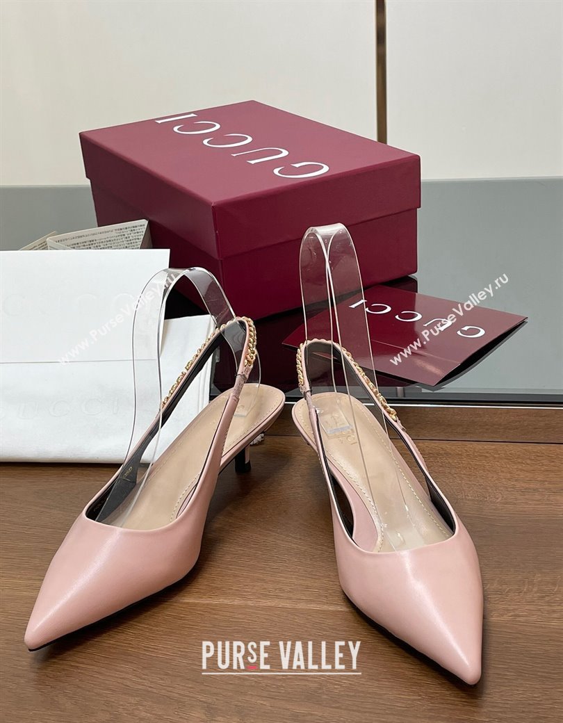 Gucci Signoria Slingback Pumps 4.5cm in Calfskin Leather Light Pink 2024 782832 (SS-241119161)