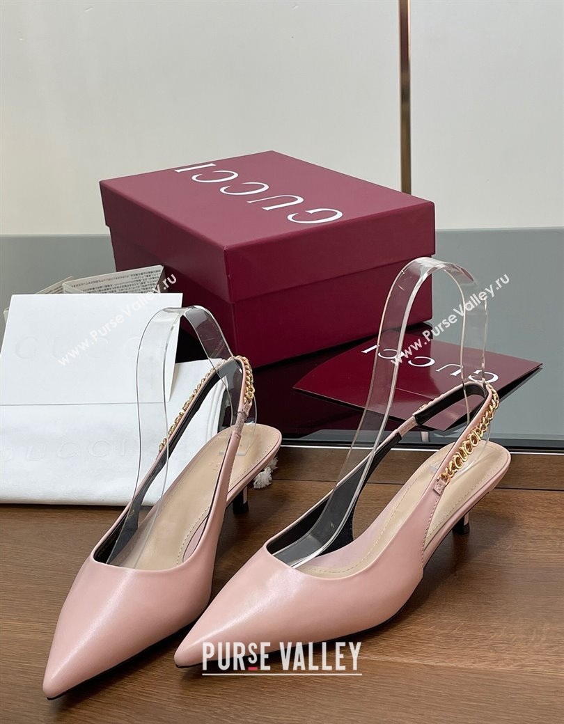 Gucci Signoria Slingback Pumps 4.5cm in Calfskin Leather Light Pink 2024 782832 (SS-241119161)