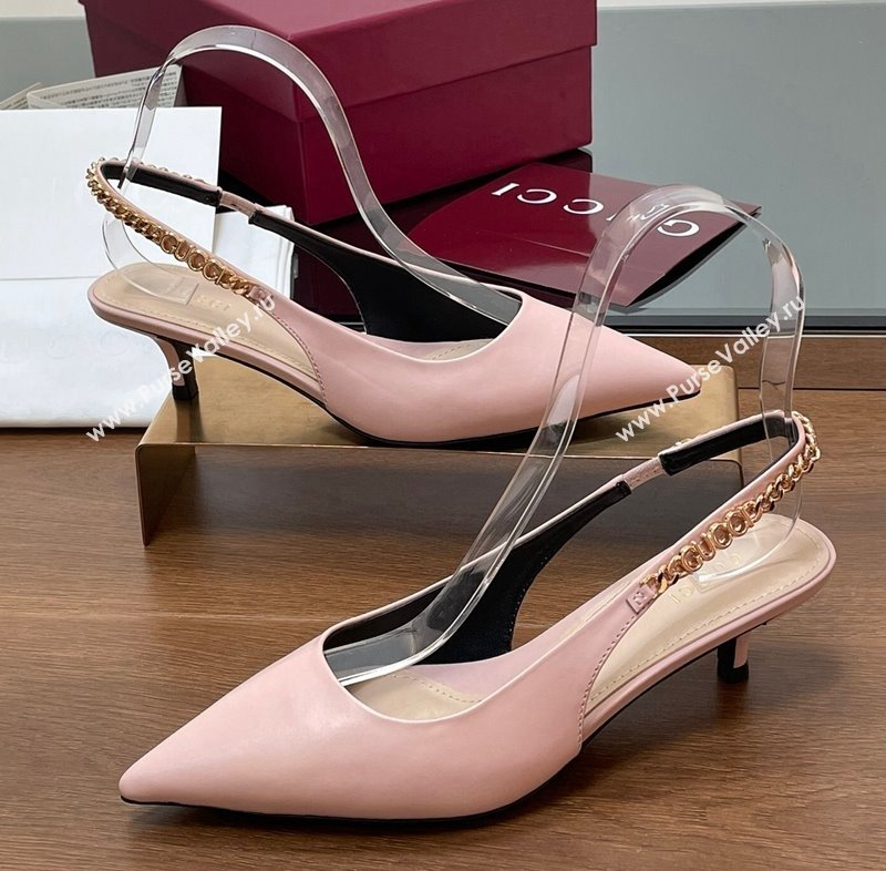 Gucci Signoria Slingback Pumps 4.5cm in Calfskin Leather Light Pink 2024 782832 (SS-241119161)