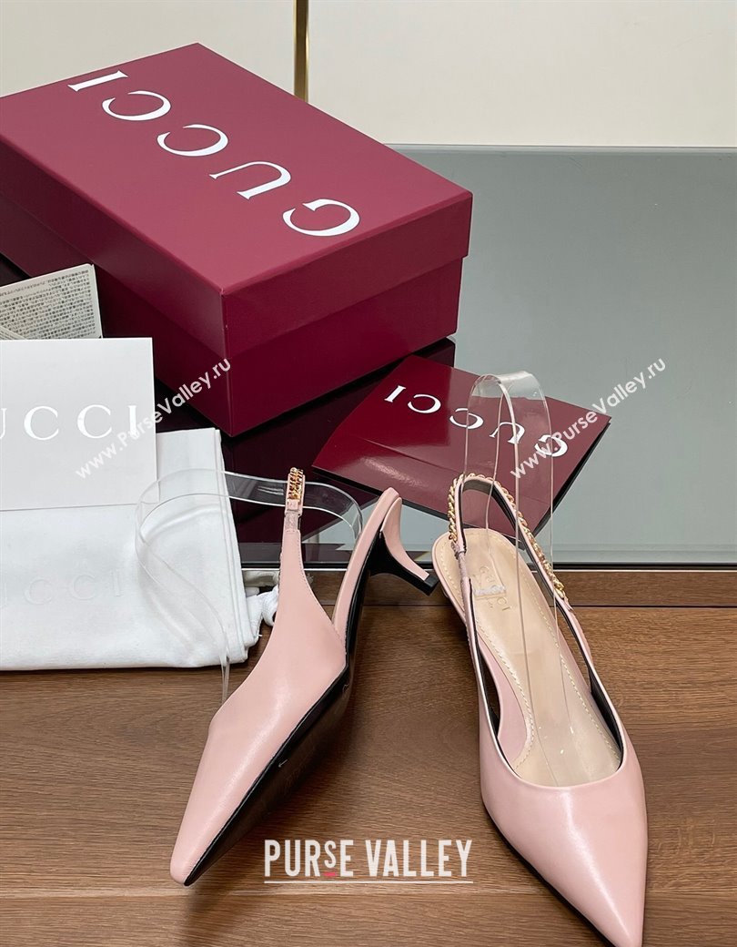 Gucci Signoria Slingback Pumps 4.5cm in Calfskin Leather Light Pink 2024 782832 (SS-241119161)