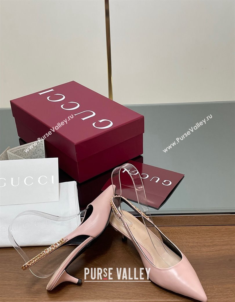 Gucci Signoria Slingback Pumps 4.5cm in Calfskin Leather Light Pink 2024 782832 (SS-241119161)