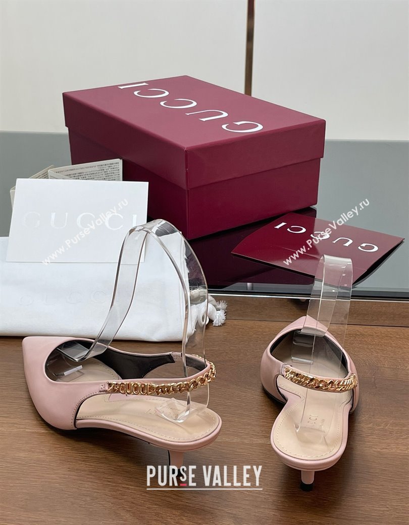 Gucci Signoria Slingback Pumps 4.5cm in Calfskin Leather Light Pink 2024 782832 (SS-241119161)