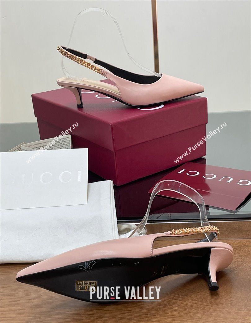 Gucci Signoria Slingback Pumps 4.5cm in Calfskin Leather Light Pink 2024 782832 (SS-241119161)