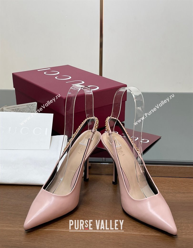 Gucci Signoria Slingback Pumps 10.5cm in Calfskin Leather Light Pink 2024 782832 (SS-241119162)