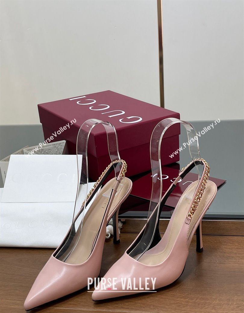 Gucci Signoria Slingback Pumps 10.5cm in Calfskin Leather Light Pink 2024 782832 (SS-241119162)