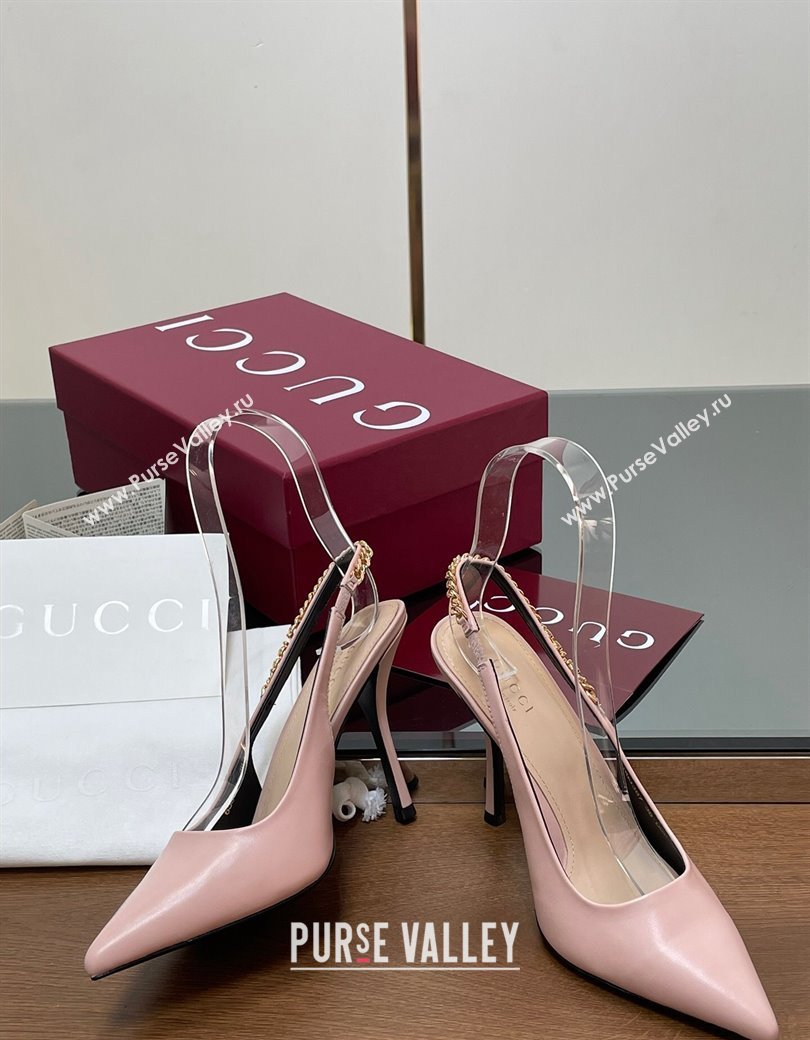 Gucci Signoria Slingback Pumps 10.5cm in Calfskin Leather Light Pink 2024 782832 (SS-241119162)