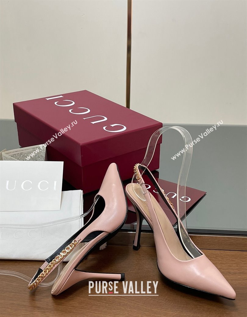 Gucci Signoria Slingback Pumps 10.5cm in Calfskin Leather Light Pink 2024 782832 (SS-241119162)