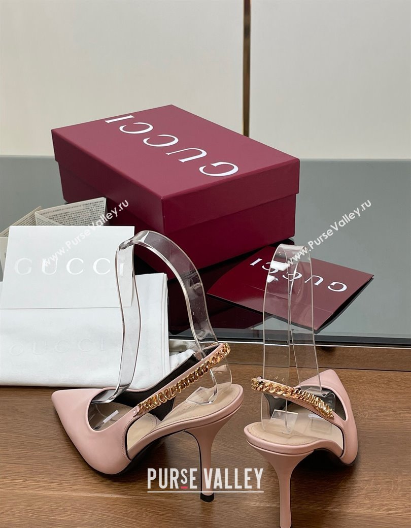 Gucci Signoria Slingback Pumps 10.5cm in Calfskin Leather Light Pink 2024 782832 (SS-241119162)