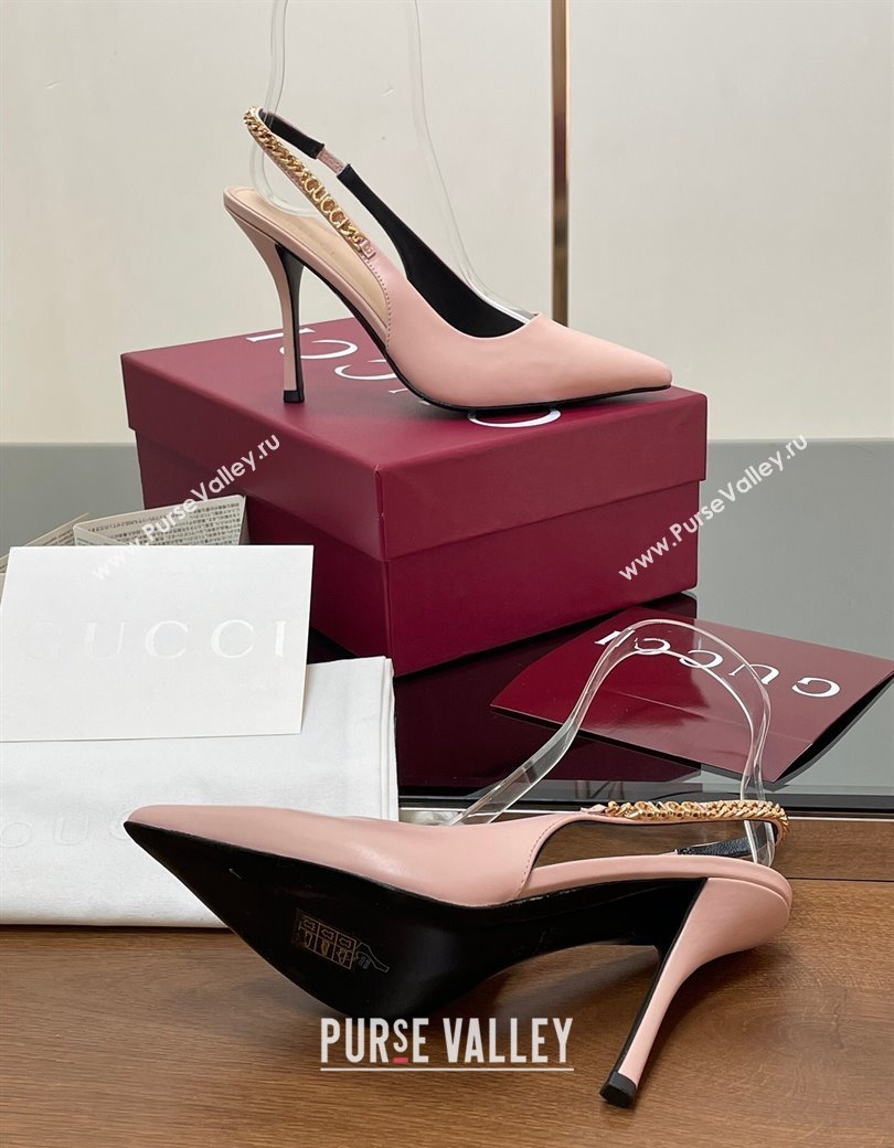 Gucci Signoria Slingback Pumps 10.5cm in Calfskin Leather Light Pink 2024 782832 (SS-241119162)