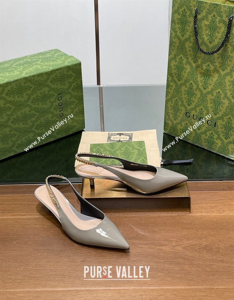 Gucci Signoria Slingback Pumps 4.5cm in Patent Leather Grey 2024 782832 (SS-241119165)