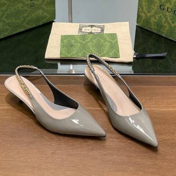 Gucci Signoria Slingback Pumps 4.5cm in Patent Leather Grey 2024 782832 (SS-241119165)