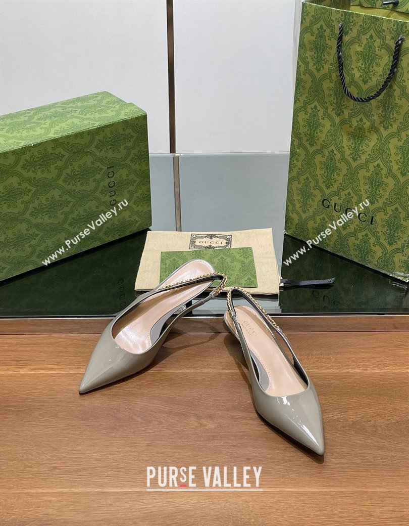 Gucci Signoria Slingback Pumps 4.5cm in Patent Leather Grey 2024 782832 (SS-241119165)