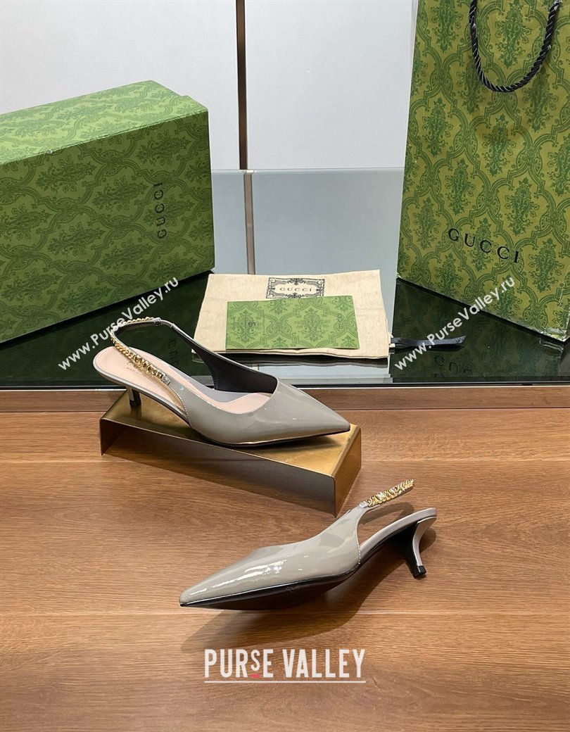 Gucci Signoria Slingback Pumps 4.5cm in Patent Leather Grey 2024 782832 (SS-241119165)